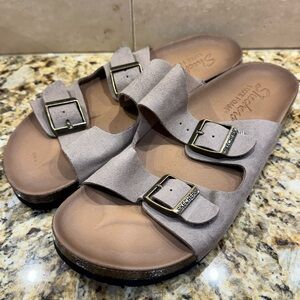 Womans Skechers Luxe Foam Strap Buckle Sandals Flipflop Shoes Slide Brown Size 8